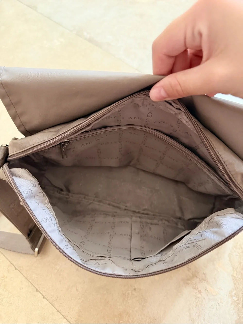 Blue and Taupe Messenger Bag